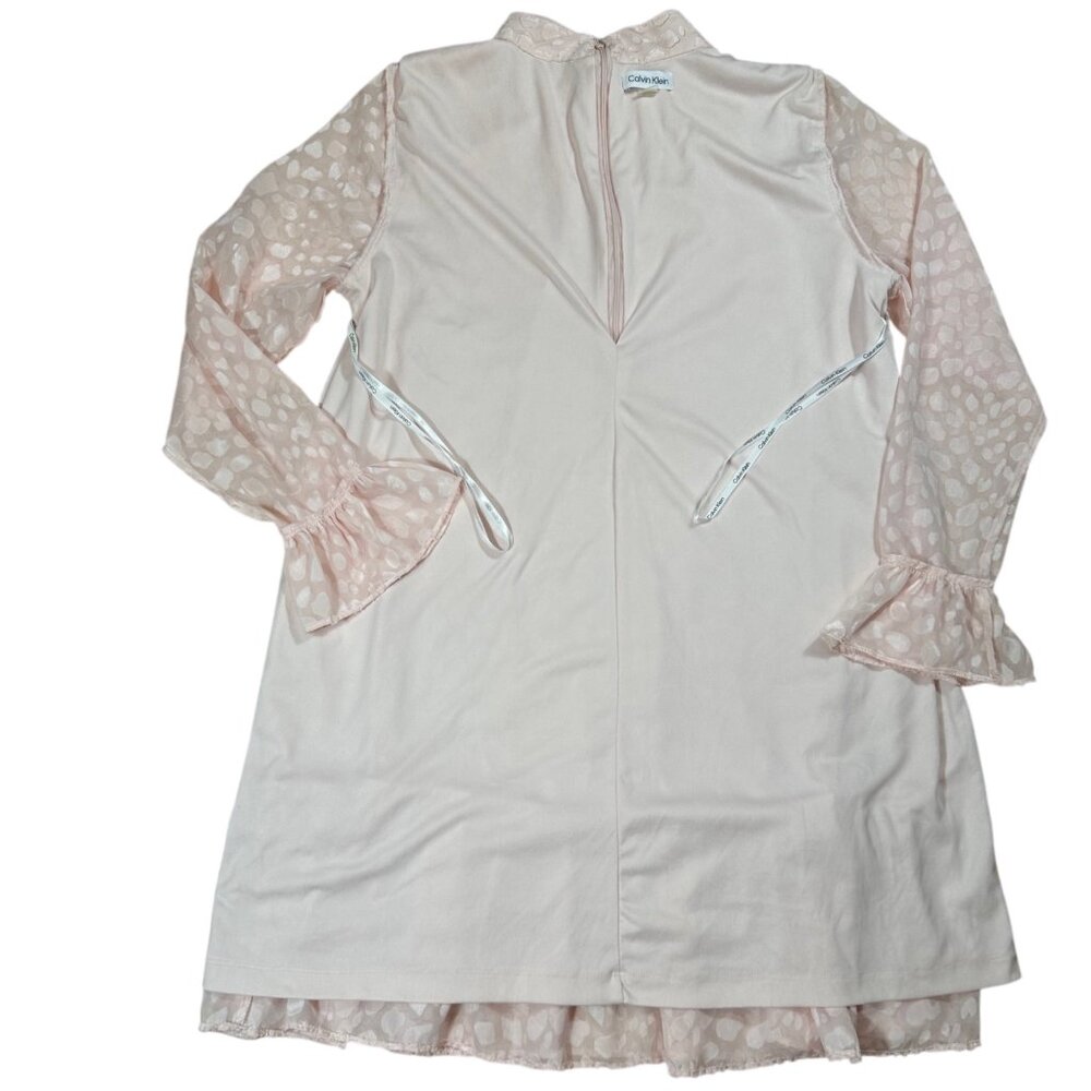 Calvin Klein Blush Pink Jacquard Mock Neck Ruffle Hem Dress L - Picture 8 of 9